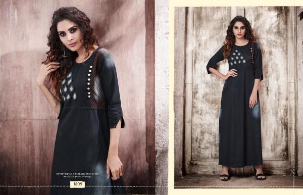 kajree kayara long denim with work gown style kurtis edition